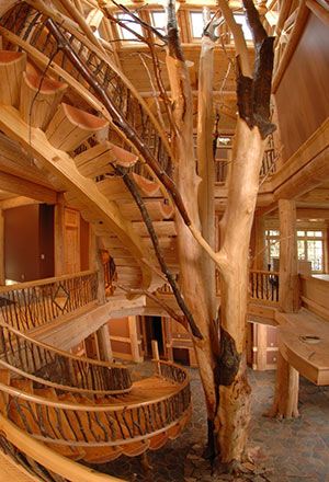 Лестница слегка обработанное дерево