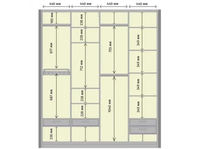 Шкаф купе Жизель - внутренняя планировка (схематическое изображение)