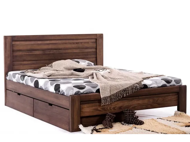 Ліжко Люкс темно-коричневого кольору, матеріал - бук цільний (загальний вигляд з шухлядами)
