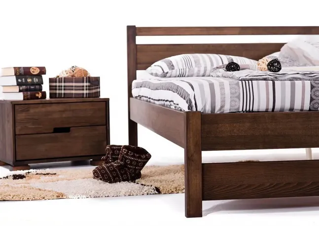 Ліжко Вікторія темно-коричневого кольору, матеріал - бук цільний (вигляд збоку)
