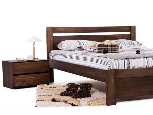 Ліжко Мілана темно-коричневого кольору, матеріал - бук цільний (вигляд збоку)