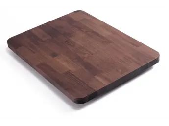 Стільниця прямокутна темно-коричневого кольору із заокругленими кутами, матеріал - зрощений бук (вигляд зверху).