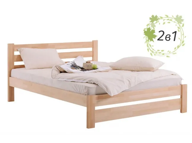 Ліжко Кароліна натурального кольору, матеріал - бук зрощений + Матрац Капучіно (загальний вигляд)