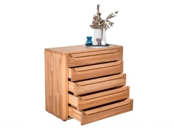 Комод Глорія 5-шухляд натурального кольору, матеріал зрощений/цільний бук (загальний вигляд відкриті шухляди)