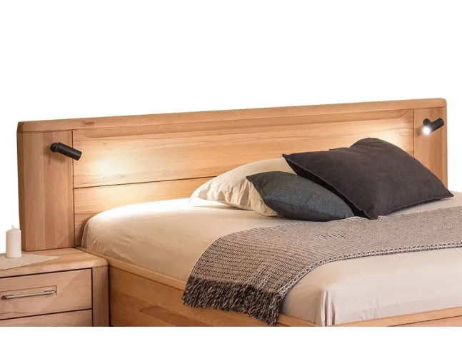 Ліжко Ніколь натурального кольору, матеріал зрощений/цільний бук (спинка та LED освітлення)