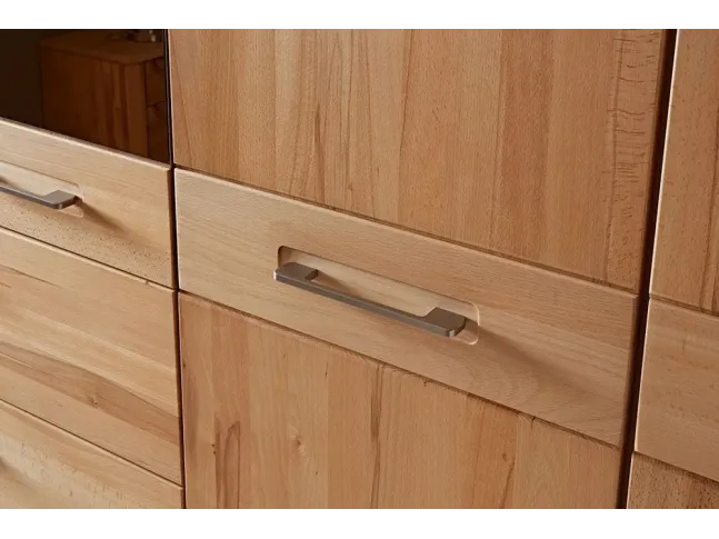 Шафа Ніколь 4 дверна з шухлядами натурального кольору, матеріал зрощений/цільний бук, двері з дзеркалом  (ручки)