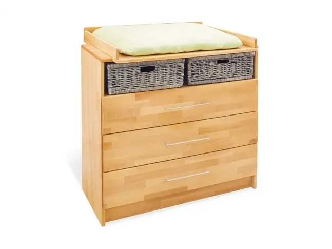 Комод-пеленатор Whity 100 натурального цвета, сращенный бук, покрытие масло с пеленатором (общий вид)