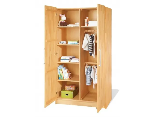 Детский шкаф Whity 2-дверный натурального цвета, сращенный бук, покрытие масло (открытые дверки)