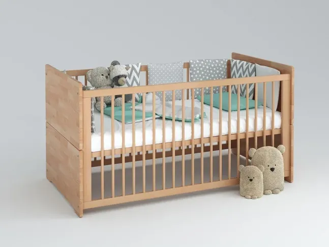 Купити Дитяче ліжечко трансформер Whity натурального кольору, матеріал - бук зрощений (для новонароджених і немовлят з декором)