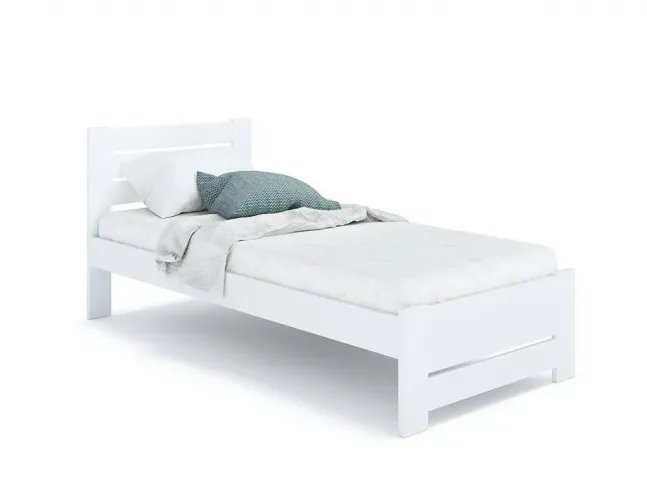 Кровать Каролина Еко 90 х 200 см белого цвета, покрытие лак, материал - бук срощенный/цельный (общий вид фон белый)