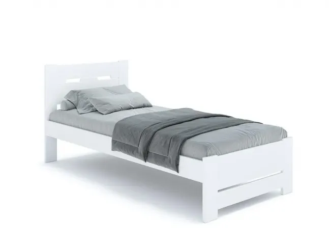 Кровать Селена Еко 90 х 200 см белого цвета, покрытие лак, материал - бук срощенный/цельный (общий вид)