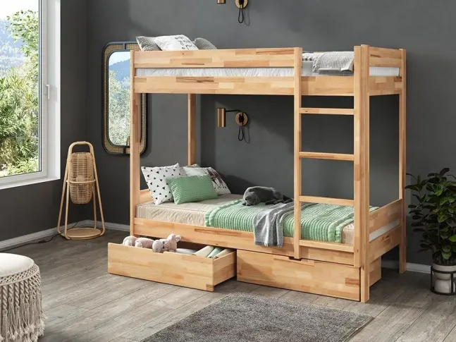 Двоярусне ліжко Шипіт натурального кольору, матеріал - бук зрощений (вид в інтер'єрі)