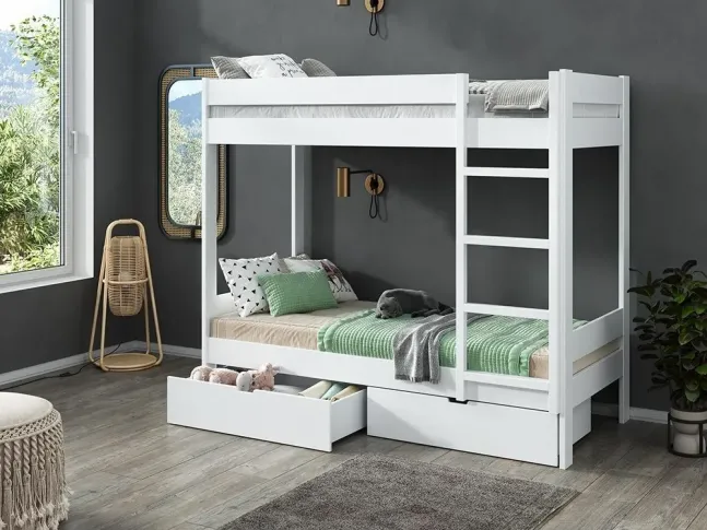 Двоярусне ліжко Шипіт білого кольору, матеріал - бук зрощений (вид в інтер'єрі)