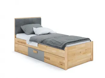 Ліжко підліткове Rainbow з шухлядою натурального кольору (шухляда натуральний/сірий), колір тканини - сірий (загальний вигляд)