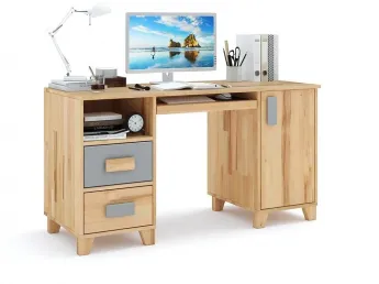 Стіл письмовий Rainbow зрощений/цільний бук, натуральний/сірий колір (загальний вигляд з декором)