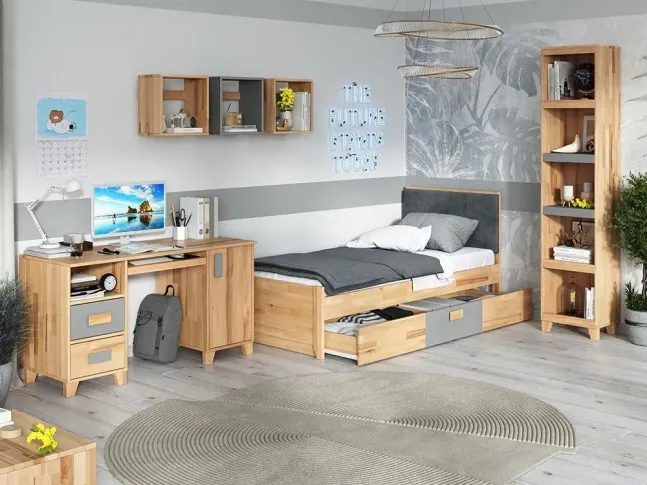 Детская Rainbow натурального\серого цвета, срощенный\цельный бук, покрытие льняным маслом\лаком (общий вид без шкафа)