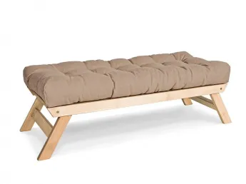 Лавка ALLEGRO натурального кольору, матеріал - бук цільний, колір тканини - бежевий (загальний вигляд)