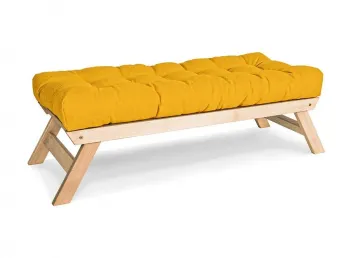 Лавка ALLEGRO натурального кольору, матеріал - бук цільний, колір тканини - жовтий (загальний вигляд)