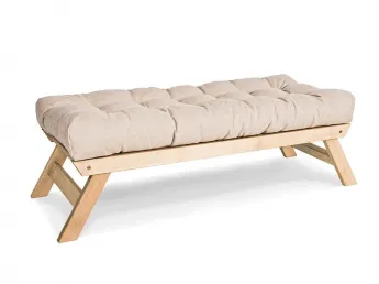 Лавка ALLEGRO натурального кольору, матеріал - бук цільний, колір тканини - кремовий (загальний вигляд)