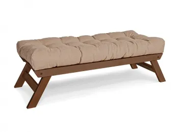 Лавка ALLEGRO кольору горіх, матеріал - бук цільний, колір тканини - бежевий (загальний вигляд)