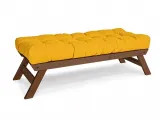 Лавка ALLEGRO кольору горіх, матеріал - бук цільний, колір тканини - жовтий (загальний вигляд)