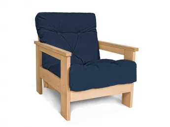 Крісло MEXICO натурального кольору, матеріал - цільний бук, колір тканини - синій (загальний вигляд)