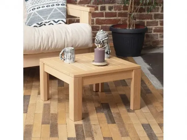 Столик-пуф журнальний MEXICO натурального кольору, матеріал - цільний бук, колір тканини - кремовий (вигляд в інтер'єрі столик)