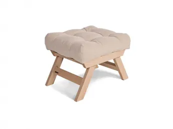 Купити Пуф ALLEGRO натурального кольору, матеріал - цільний бук, колір тканини - кремовий (загальний вигляд)