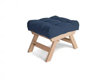 Пуф ALLEGRO натурального кольору, матеріал - цільний бук, колір тканини - синій (загальний вигляд)
