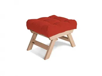 Пуф ALLEGRO натурального кольору, матеріал - цільний бук, колір тканини - червоний (загальний вигляд)