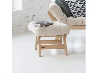 Купити Пуф ALLEGRO натурального кольору, матеріал - цільний бук, колір тканини - кремовий (загальний вигляд) 2