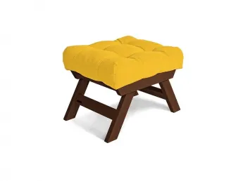 Пуф ALLEGRO кольору горіх, матеріал - цільний бук, колір тканини - жовтий (загальний вигляд)