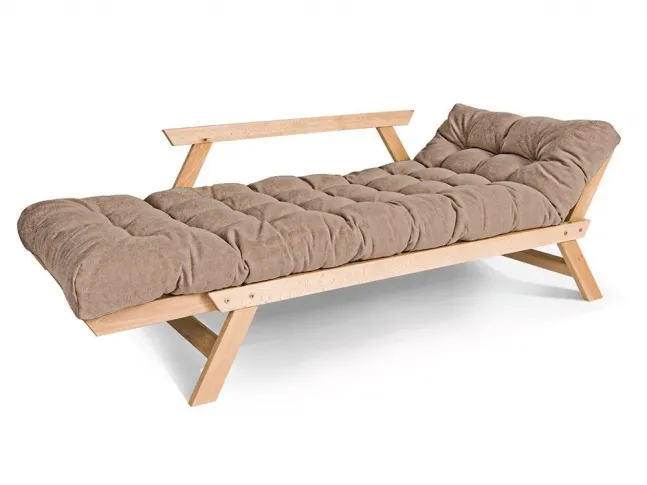 Диван-футон раскладной Allegro натурального цвета, материал - бук цельный, цвет ткани - бежевый (вид разложеный 2)