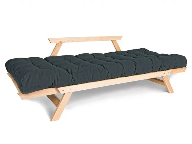 Диван-футон розкладний Allegro натурального кольору, матеріал - бук цільний, колір тканини - графітовий (вигляд розкладений)