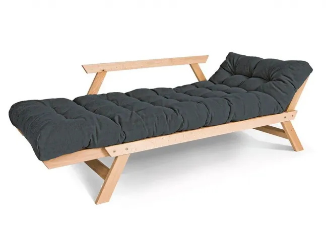 Диван-футон розкладний Allegro натурального кольору, матеріал - бук цільний, колір тканини - графітовий (вигляд розкладений 2)