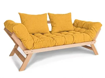 Диван-футон розкладний Allegro натурального кольору, матеріал - бук цільний, колір тканини - жовтий (загальний вигляд)