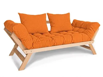 Купить Диван-футон раскладной Allegro натурального цвета, материал - бук цельный, цвет ткани - оранжевый (общий вид)