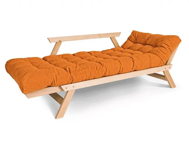 Диван-футон розкладний Allegro натурального кольору, матеріал - бук цільний, колір тканини - оранжевий (вигляд розкладений 2)