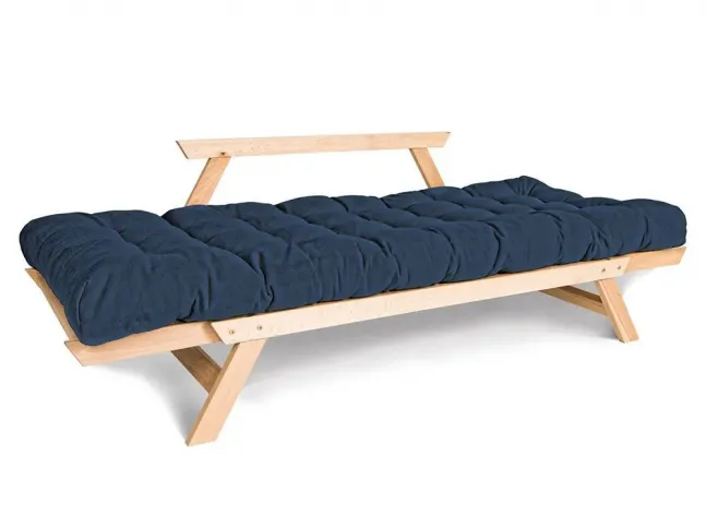Диван-футон розкладний Allegro натурального кольору, матеріал - бук цільний, колір тканини - синій (вигляд розкладений)