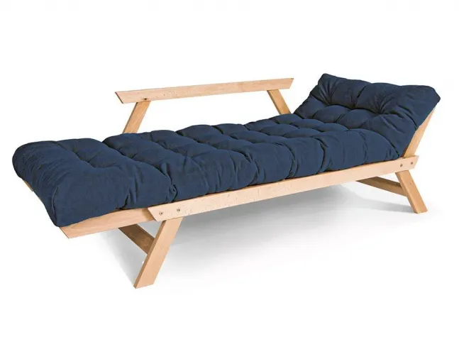 Диван-футон розкладний Allegro натурального кольору, матеріал - бук цільний, колір тканини - синій (вигляд розкладений 2)
