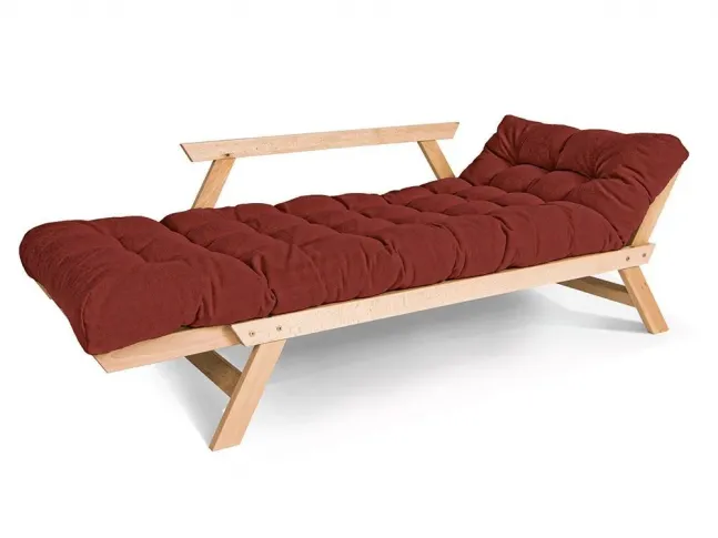 Диван-футон розкладний Allegro натурального кольору, матеріал - бук цільний, колір тканини - червоний (вигляд розкладений 2)