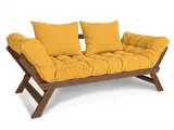 Диван-футон розкладний Allegro кольору горіх, матеріал - бук цільний, колір тканини - жовтий (загальний вигляд)