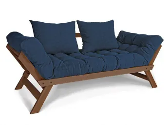 Диван-футон розкладний Allegro кольору горіх, матеріал - бук цільний, колір тканини - синій (загальний вигляд)