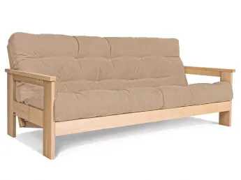 Диван-футон розкладний MEXICO натурального кольору, матеріал - бук цільний, колір тканини - бежевий (загальний вигляд)