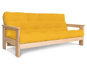 Купити Диван-футон розкладний MEXICO натурального кольору, матеріал - бук цільний, колір тканини - жовтий (загальний вигляд)