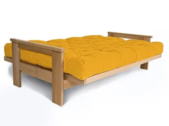 Купити Диван-футон розкладний MEXICO натурального кольору, матеріал - бук цільний, колір тканини - жовтий (загальний вигляд) 2