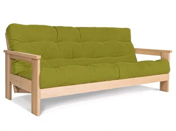 Диван-футон розкладний MEXICO натурального кольору, матеріал - бук цільний, колір тканини - зелений (загальний вигляд)