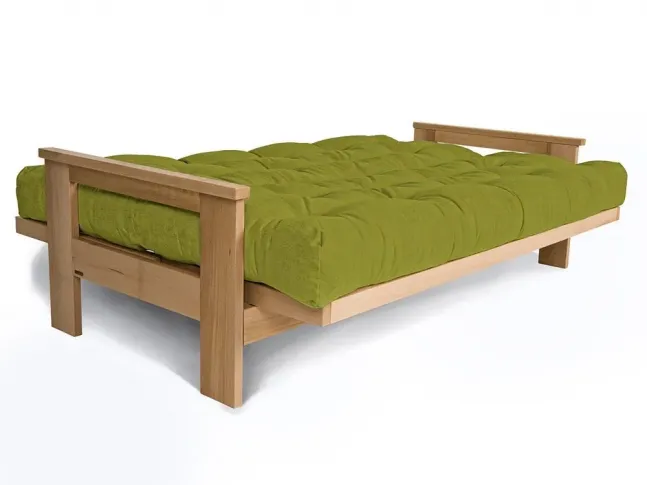 Диван-футон розкладний MEXICO натурального кольору, матеріал - бук цільний, колір тканини - зелений (вигляд розкладений)