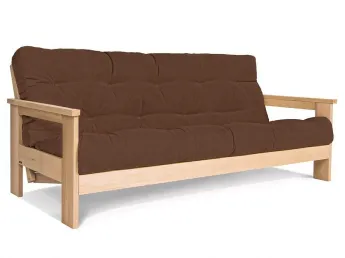 Диван-футон розкладний MEXICO натурального кольору, матеріал - бук цільний, колір тканини - коричневий (загальний вигляд)