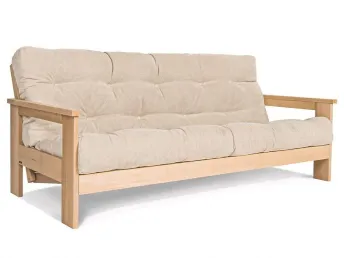 Диван-футон розкладний MEXICO натурального кольору, матеріал - бук цільний, колір тканини - кремовий (загальний вигляд)